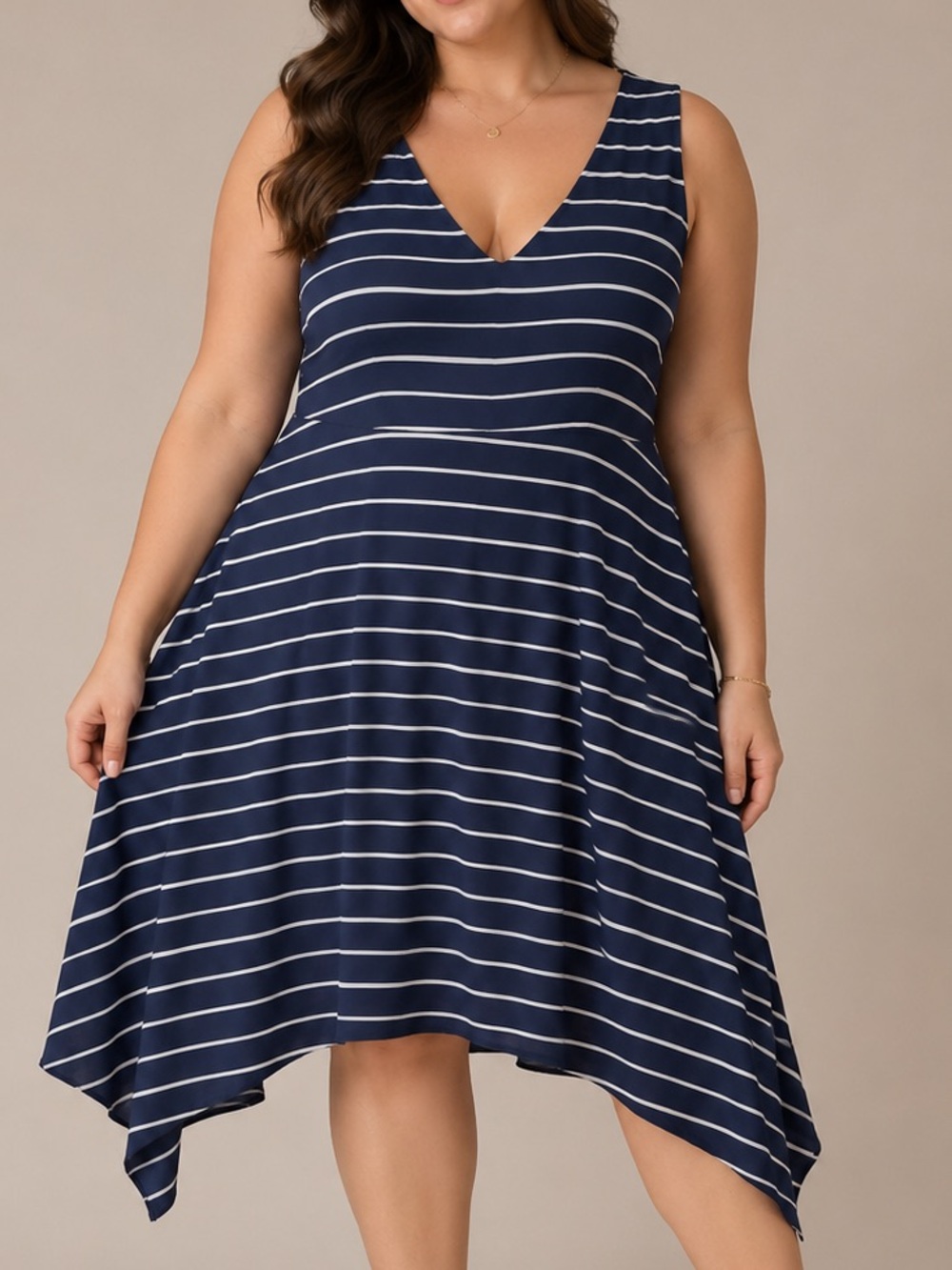 ✨ Tommy Hilfiger Navy Striped Sleeveless Fit & Flare Midi Dress Plus Size 16